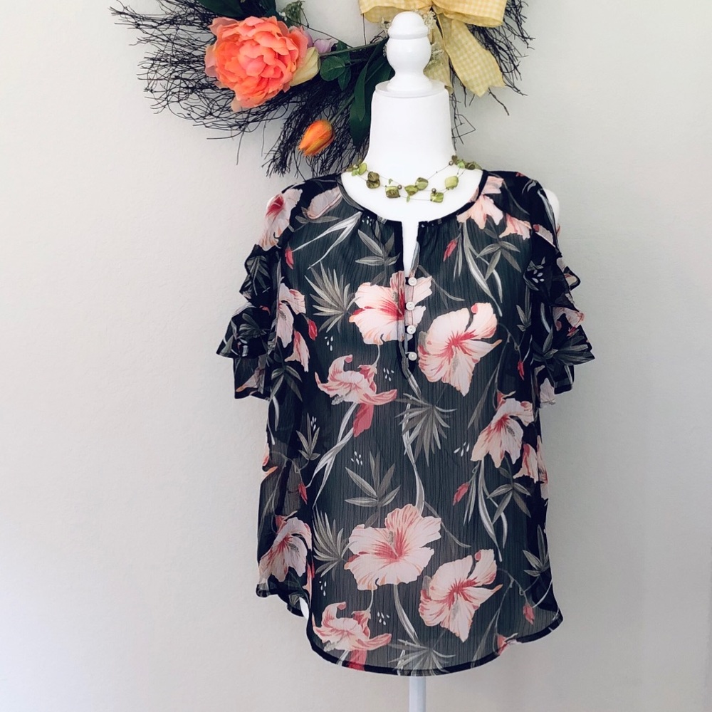 See-Thought Flower Print Top